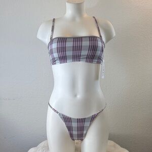 Frankie's Bikinis Plaid Bikini - Purple and Gray